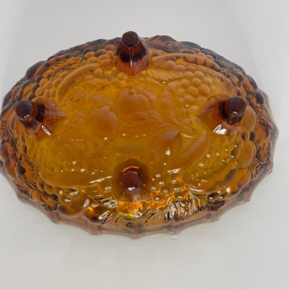 Vintage Indiana Carnival Glass Amber Footed Bowl – 7.75" H x 8.5" W Iridescent D - Picture 7 of 8